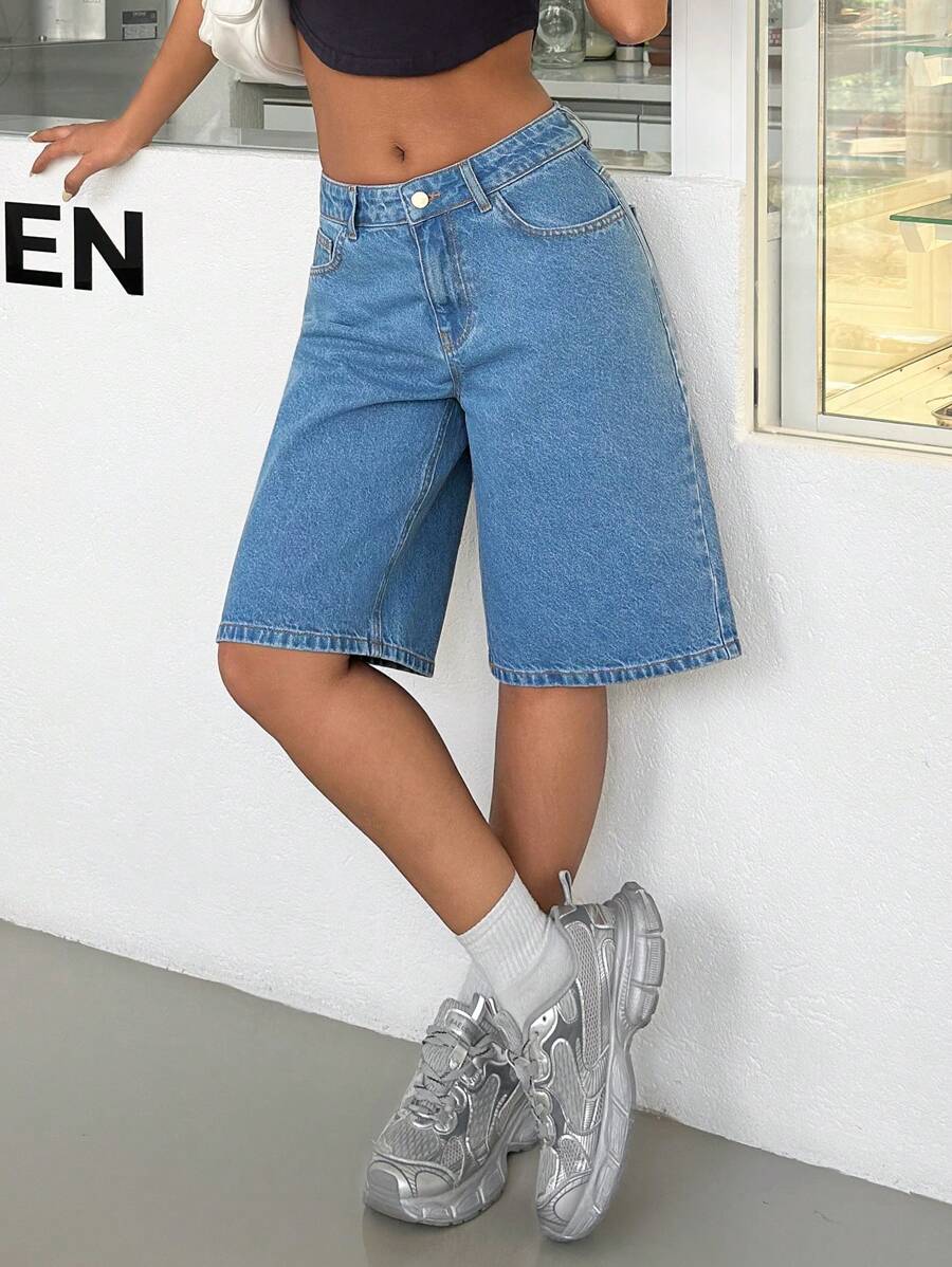 SHEIN SHORT EN JEAN AMPLE A TAILLE BASSE STYLE DECONTRACTE STREETWEAR POUR FEMMES