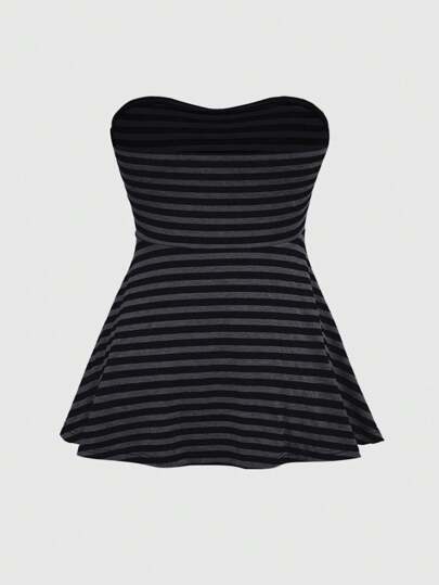 Goth Plus Size Y2K Retro Striped Fitted Cropped Camisole Tops, Suitable For Music Festivals