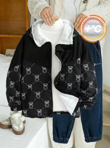 Tween 男童休闲印花保暖内衬风衣夹克，适合春夏秋冬上学、花园、海滩、生日 - 彩色 - 查看 1