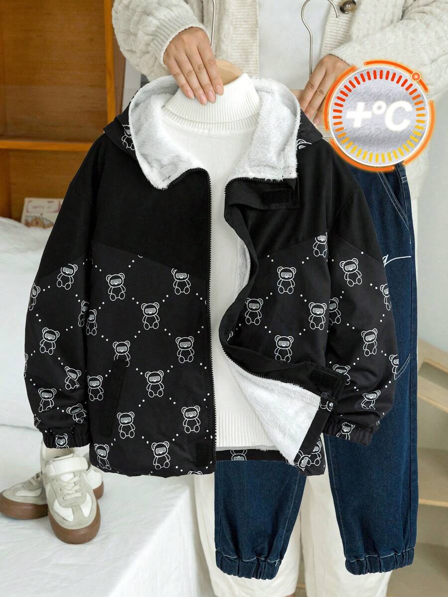 Tween 男童休闲印花保暖内衬风衣夹克，适合春夏秋冬上学、花园、海滩、生日 - 彩色 - 查看 1