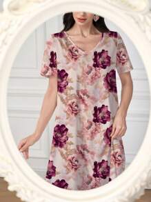 Al Najma 女式优雅花卉印花阿拉伯风格连衣裙 - 紅色 - 查看 4