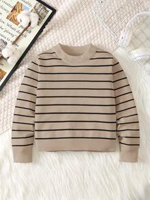 1 件年轻男孩休闲学院舒适时尚简约实用百搭学院条纹舒适厚实温暖圆领毛衣适合学校返校日常适合学校适合旅行适合运动适合秋冬季