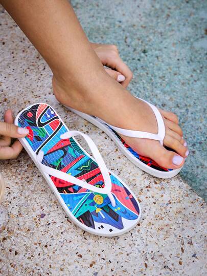 Grefit 女士时尚黑色人字拖凉鞋