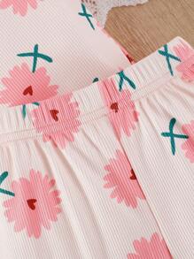 SHEIN Playful Pals 2 pezzi/set Bambina Casual Carino Stampa Maglietta Manica Corta e Shorts Abbinati, Estivo