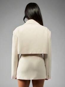 MISSGUIDED Metallic Studded Cropped Blazer Fashion Forward Statement Piece Premium Business Casual Special Occasion Edgy Modern Professional Party Evening Wear - Khaki - View 2