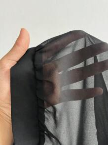 Sweetra 全新时尚甜美性感透明雪纺 V 领荷叶边泡泡袖衬衫，朋克街头风格女式紧身上衣 - 黑色 - 查看 8