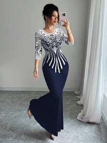 Modelyn 女式印花修身及膝连衣裙 - 彩色 - 查看 1