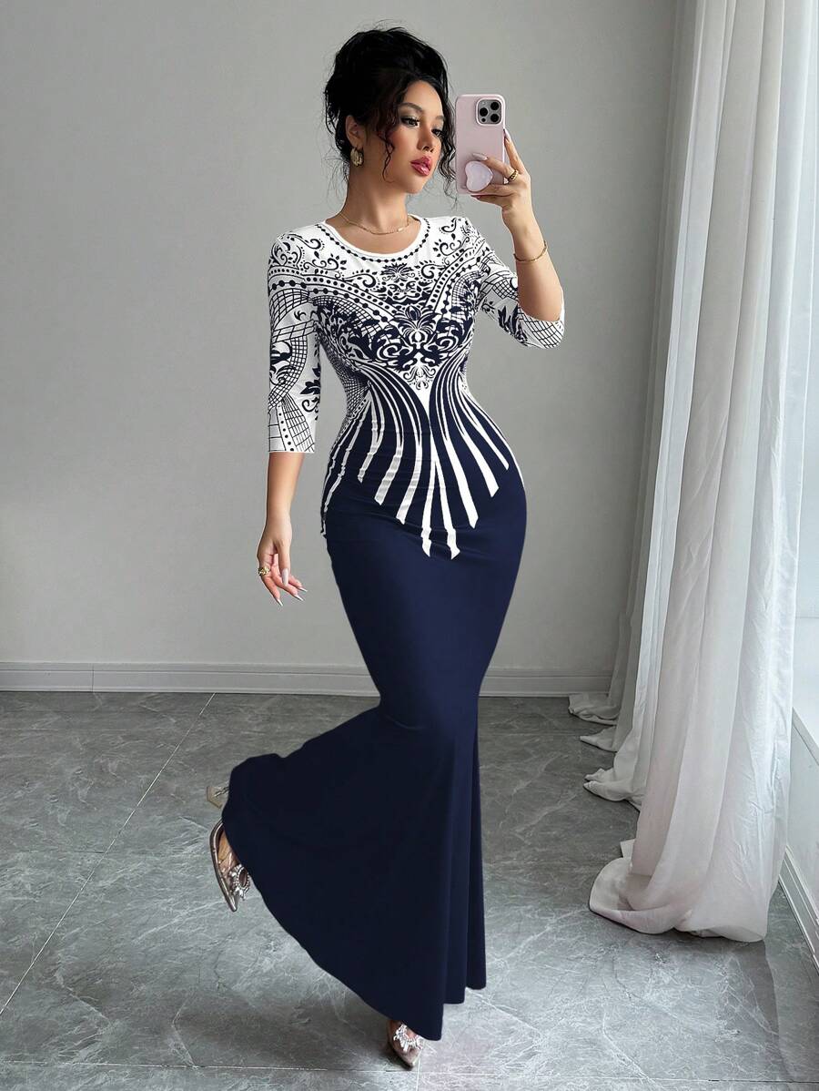 Modelyn 女式印花修身及膝连衣裙 - 彩色 - 查看 1