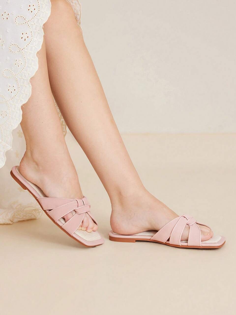 MOTF WOMEN'S SIMPLE & COMFORTABLE SQUARE TOE FLAT SANDALS FOR CHRISTMAS SPRING SHOES SUMMER SHOES