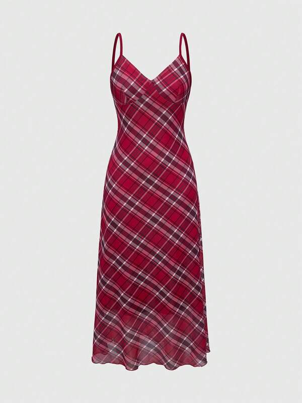 ROMWE Fairycore Women Plaid Casual Sleeveless Dress For Summer