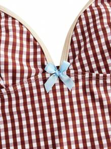 Swim Mod Women's Plaid Print Halter Tie Front Tankini Bikini Set Set For Summer Beach Vacation - Multicolor - View 3