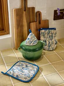 Cirelle Cirelle Gants de cuisson légers à motif de feuilles bleues d'été | Matériau de mise à niveau de cuisine maison résistant à haute température Gants de four | Set isolant de couverture de casserole, sous-plat, tapis de table en tissu triangle. Cadeau pour la fête des mères, Essentiels de cuisine Rama, Fournitures de cuisine, Utilisation pour fêtes, Utilisation pour la cuisson, Fournitures de restaurants haut de gamme