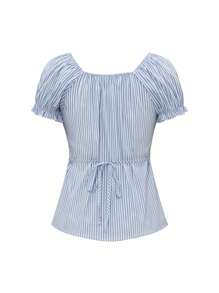 Zielony 女式休闲春夏纯色大V领纽扣衬衫 - 藍色 - 查看 9