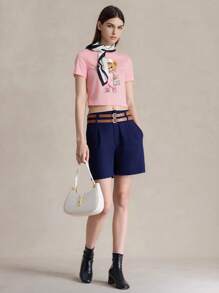 Briarwyn Casual Minimalist Pattern Round Neck Short Sleeve Cropped Fitted T-Shirt For Women - Baby Pink - View 5