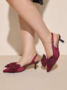 CUCCOO CURVES Pointed Toe High Heels Wide Fit Plus Size Satin Pumps, Elegant Burgundy, Suitable For All Seasons - Burgundy - View 1