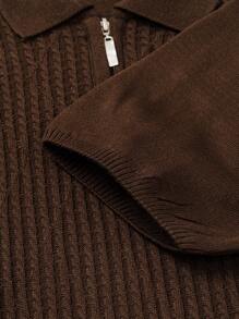 RueChic Men Textured SS Fashion Half Zipper Regular Polo Shirt - Brown - View 6