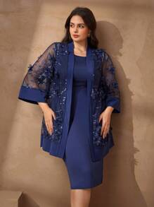 Chikora Damen Große Größen 2-teiliges Set, Sommer eleganter weißer bestickter Cardigan Hemd und langer Rock 2-teiliges Outfit, geeignet für Outdoor, Arbeitsplatz Sommeroutfits