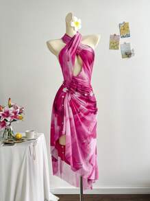 Soleia 浪漫镂空中长度假挂脖连衣裙