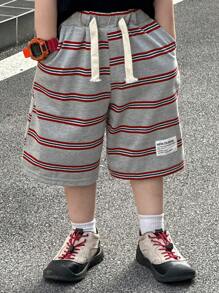 DAZY 男童夏季休闲条纹抽绳腰短裤 - 黑與白 - 查看 4