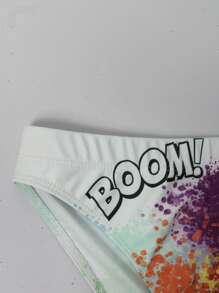 Manfinity Swimmode Bañadores triangulares con estampado de letras y teñido anudado de moda para hombres - Blanco - Ver 8