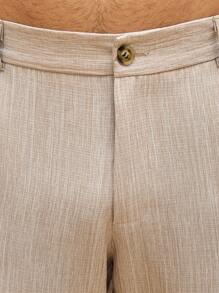 Manfinity RSRT Men's Casual Loose Business Pants With Belt Loops, Summer Pants For Summer Textured Pants - Khaki - View 3