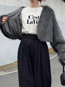 FRIFUL 女士人造毛皮开襟大衣，时尚秋冬夹克人造毛皮大衣 - 卡其色 - 查看 3