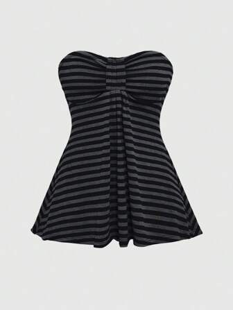 Goth Plus Size Y2K Retro Striped Fitted Cropped Camisole Tops, Suitable For Music Festivals