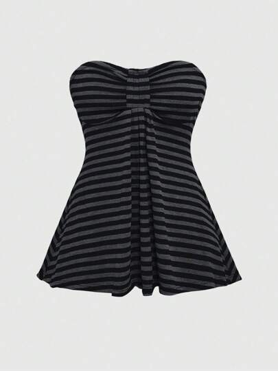 Goth Camiseta corta entallada a rayas de estilo retro Y2K de talla grande, adecuada para festivales de música