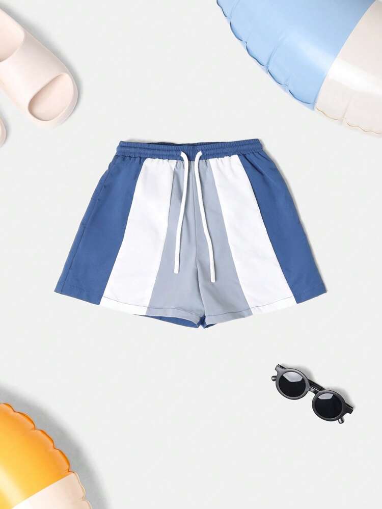 Drawstring Color Block Swim Trunks
