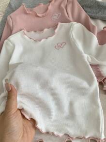 SHEIN Babygirl 可爱休闲百搭简约针织弹力白色长袖上衣（上衣和裤子分开出售）