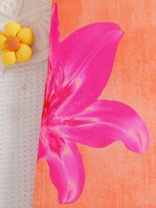 SHEIN Baby Girls' Sweet & Cute Tie-Dye Style Orange Dress, With Floral Pattern And 3D Bow Decor On Side, Distinctive Basic Daily Dress For Toddlers - Orange - View 7