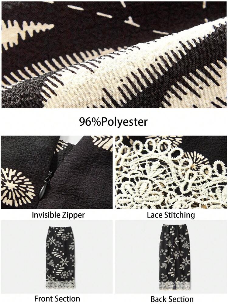 SHEIN Maija Women's Embroidered & 3D Floral Decor Modern Elegant Versatile Side Split H-Line Straight Skirt, Suitable For Early Spring All-Match Summer Clothing For All Seasons, Modern Holiday Fashion Design, Comfortable Beach Beach Clothing, Bohemian Style, Isabi Island Holiday Wear, Summer Dopamine Holiday Wear, Ins Same Style Holiday Style, Exotic Atmosphere, Country Concert, Western Style Clothing