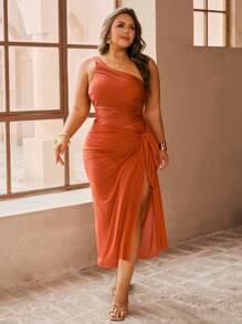 Swim Oasis 2PCs Plus Size Women One-Piece Swimsuit With Mesh Shoulder Inset & Ruching Detailing, Paired With Mesh Flare Pants, For Summer Beach Vacation - Chocolate Brown - View 2