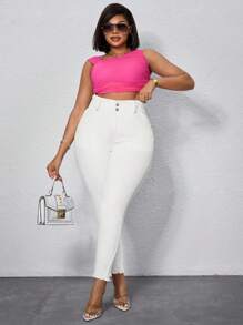 Slaydiva Pantalones vaqueros blancos de talla grande para mujer estilo vaquera de otoño, pantalones casuales y cómodos para mujeres altas - Blanco - Ver 7