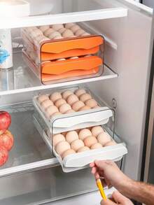 双层厨房鸡蛋收纳盒家用抽屉式冰箱透明保鲜盒鸡蛋托盘可堆叠鸡蛋架，复活节鸡蛋收纳托盘