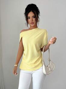 Modelyn French Style Asymmetrical Shoulder Slim Fit Blouse For Women - Yellow - View 4