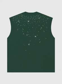 ROMWE MEN Street Life Camiseta de tirantes holgada de cuello redondo con adornos de rhinestones para hombre, ideal para el verano - Verde - Ver 2