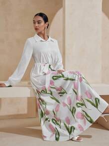 Graceveil Robe longue femme à imprimé floral de tulipe, robe arabe ample et élégante, printemps/été - Multicolore - Voir 3