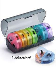 14-Grid Rainbow Round Pill Organizer – Detachable Weekly Pill Case For Travel, 7-Day Portable Medicine Container With Dispenser - Multicolor - View 7