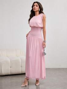 Modelyn Damen glänzendes metallisches Strickkleid, elegant und charmant, für Frühling/Sommer - Pink - Übersicht 3