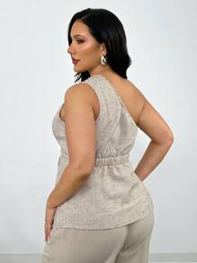 Firerie Plus Size Women's Comfortable Casual Elegant Vacation/Work Commute Asymmetric Hem Sleeveless Shirt, Spring & Summer - Khaki - View 2