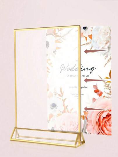 Cartões de Mesa Acrílicos com Borda Dourada em Estoque da Fábrica, Conjunto de Sinalizadores de Mesa de Jantar Triangulares Transparentes e Coloridos.