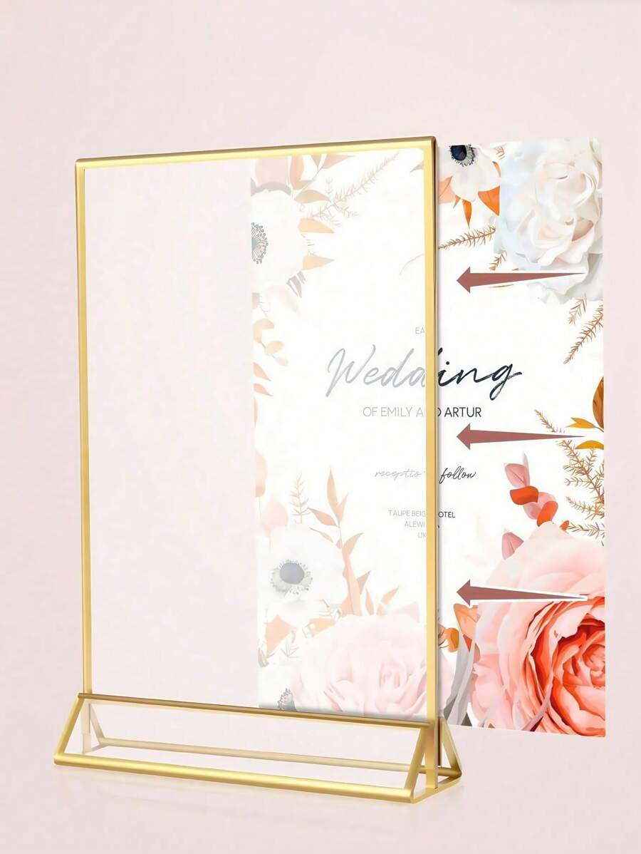 Factory Stock Acrylic Gold-Edged Table Cards, Transparent Color Triangular Dining Table Signs Set.
