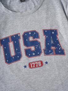 TrendSteals Vintage USA Stars Pattern Loose Fit Casual Women T-Shirt, Suitable For Summer Back To School - Grey - View 3