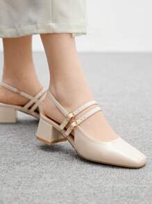 CUCCOO BIZCHIC 女士经典黑色绑带低跟鞋，圣诞节必备 - 米色 - 查看 3