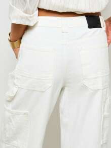 AiiRZ 宽松实用工装牛仔阔腿牛仔裤，带贴袋，撞色标签细节，休闲秋冬风格 - 白色 - 查看 3