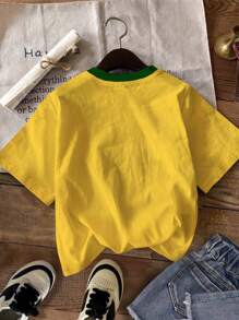 SHEIN Modna koszulka sportowa dla nastolatek, swobodna, minimalistyczna, brazylijska grafika, luźna, oversize'owa koszulka z okrągłym dekoltem i krótkim rękawem, luźny, swobodny krój, dzianinowa luźna koszulka zapewniająca wygodę latem, kolekcja odzieży codziennej, modne ubrania, letnie artykuły dla dzieci, powrót do szkoły dla dzieci, lato, stylowe ubrania dla dzieci, podstawy, koreański styl, codzienna moda dla dzieci - Wielokolorowe - Zobacz 2