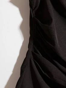 SHEIN Clasi 2件套女士加大码休闲无袖上衣和印花A字裙 - 黑色 - 查看 3