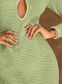 Opulessa Váy dự tiệc cocktail cưới mùa thu đông Giáng sinh 1 chiếc váy đuôi cá dài tay cổ chữ V dệt kim màu trơn cho nữ, đi nghỉ - Màu xanh Ô liu - Xem 6