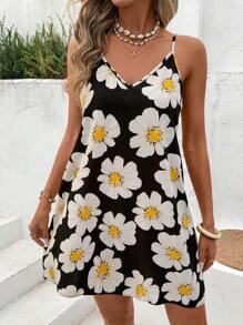 SHEIN LUNE Vestito con scollo a V e stampa a margherite intrecciata per donne con taglie curvy - Multicolore - Visualizzare 2